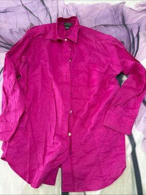 Lauren Ralph Lauren Linen Bright Fuchsia Button-Down Shirt